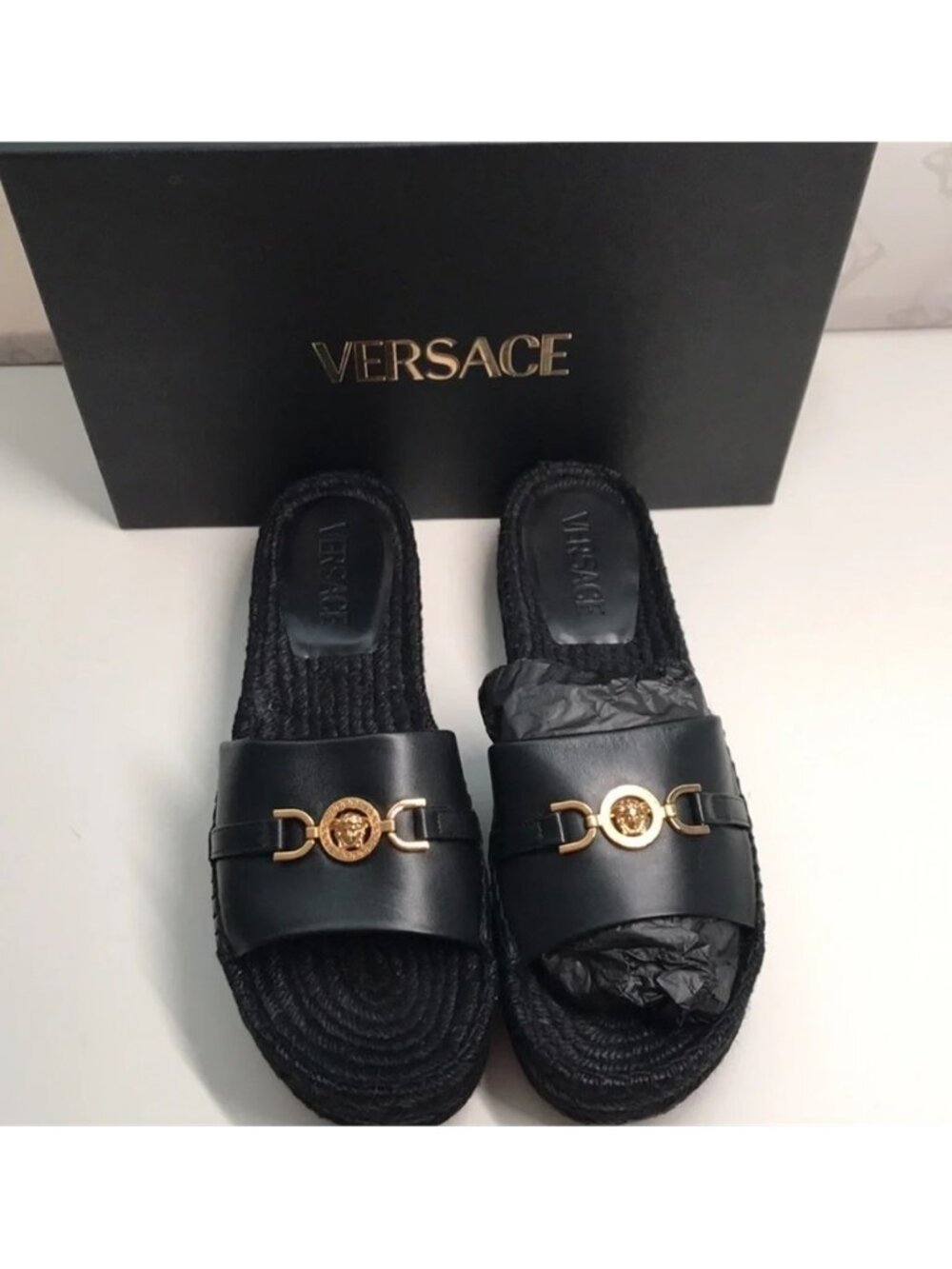 New Authentic Versace Summer Slides – Premium Leather, Gold-Tone Logo